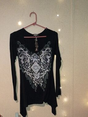 Black Embellished Long-Sleeve Women's Top
